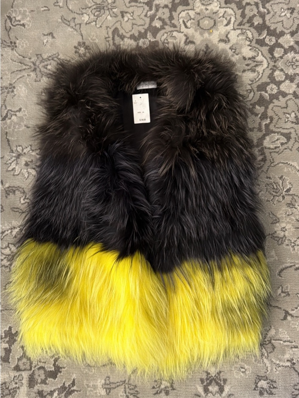 Yves Salomon Faux Fur Vest in Black and Yellow